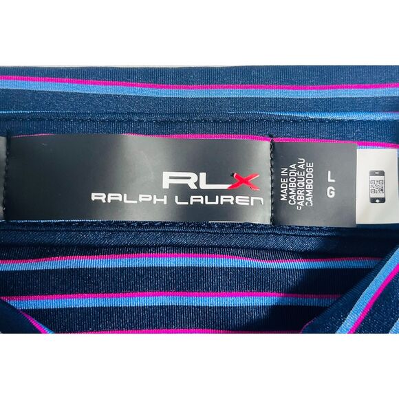 RLX Ralph Lauren Navy Stripe Classic Fit Moisture Wicking Polo Large MSRP $110 - Picture 4 of 8